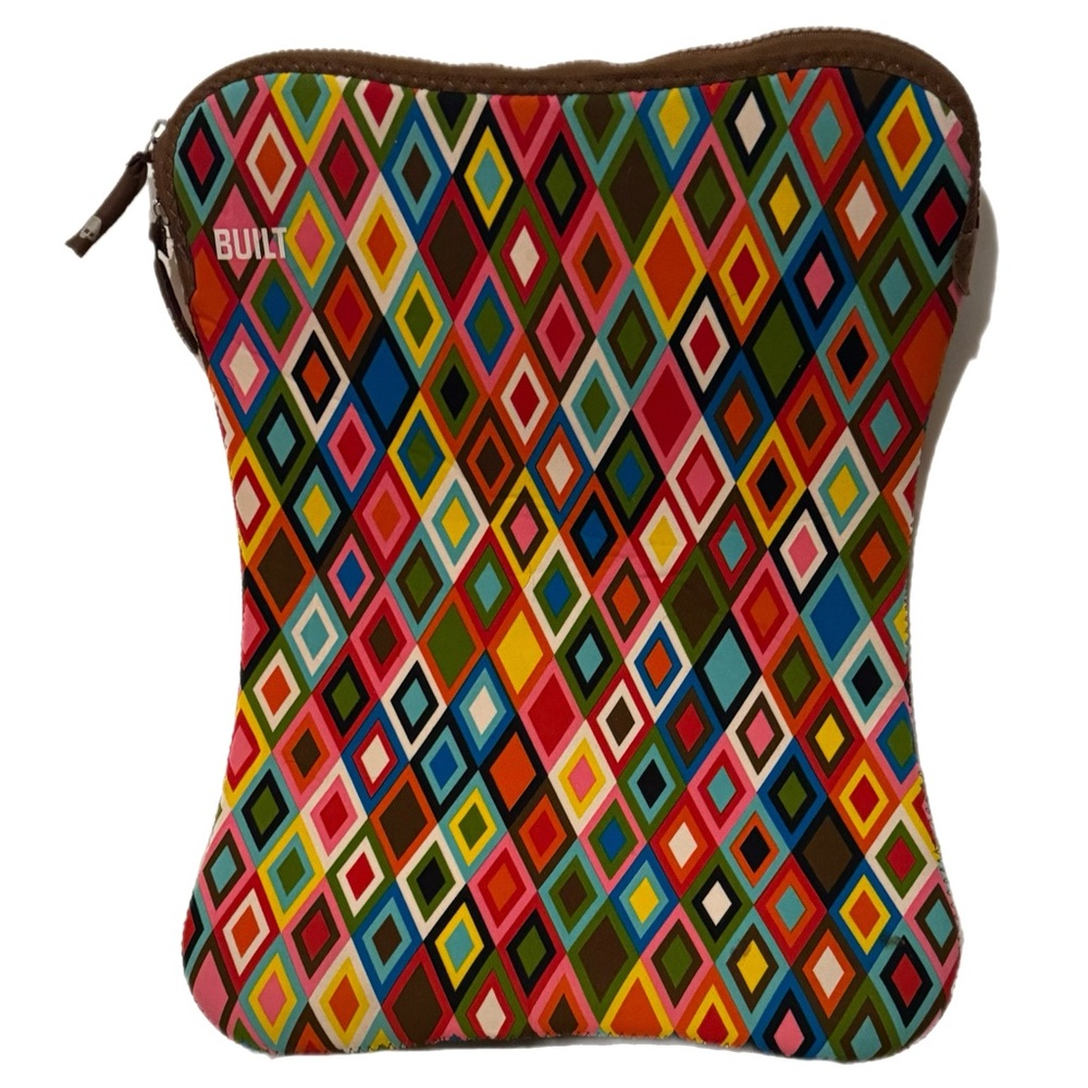 BUILT NY Brand Laptop Sleeve 16” Multicolor Green Lining Zipper Closure Poly EUc